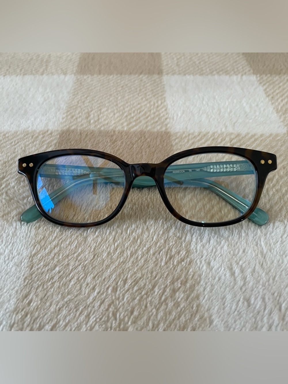 Kate Spade NY Rebecca TA 140 Tortoiseshell Frame Glasses with Aqua Temples